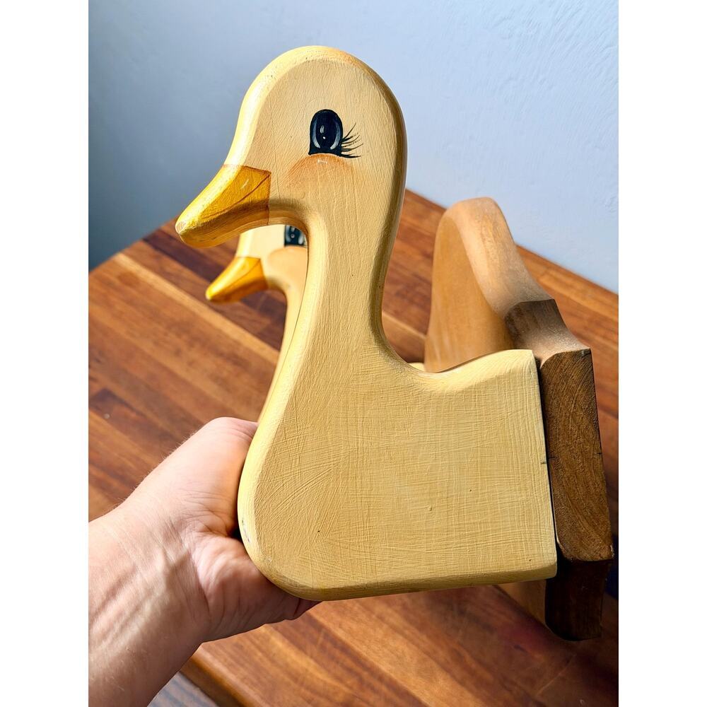 Vintage Wooden Goose Towel Wall Rack | Hand Painted Duck Geese Kitchen Decor - Picture 12 of 16